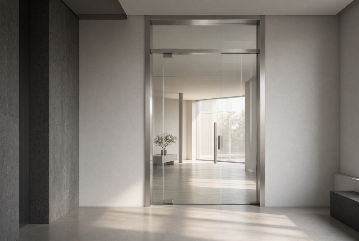 Glass doorway in a quiet lobby