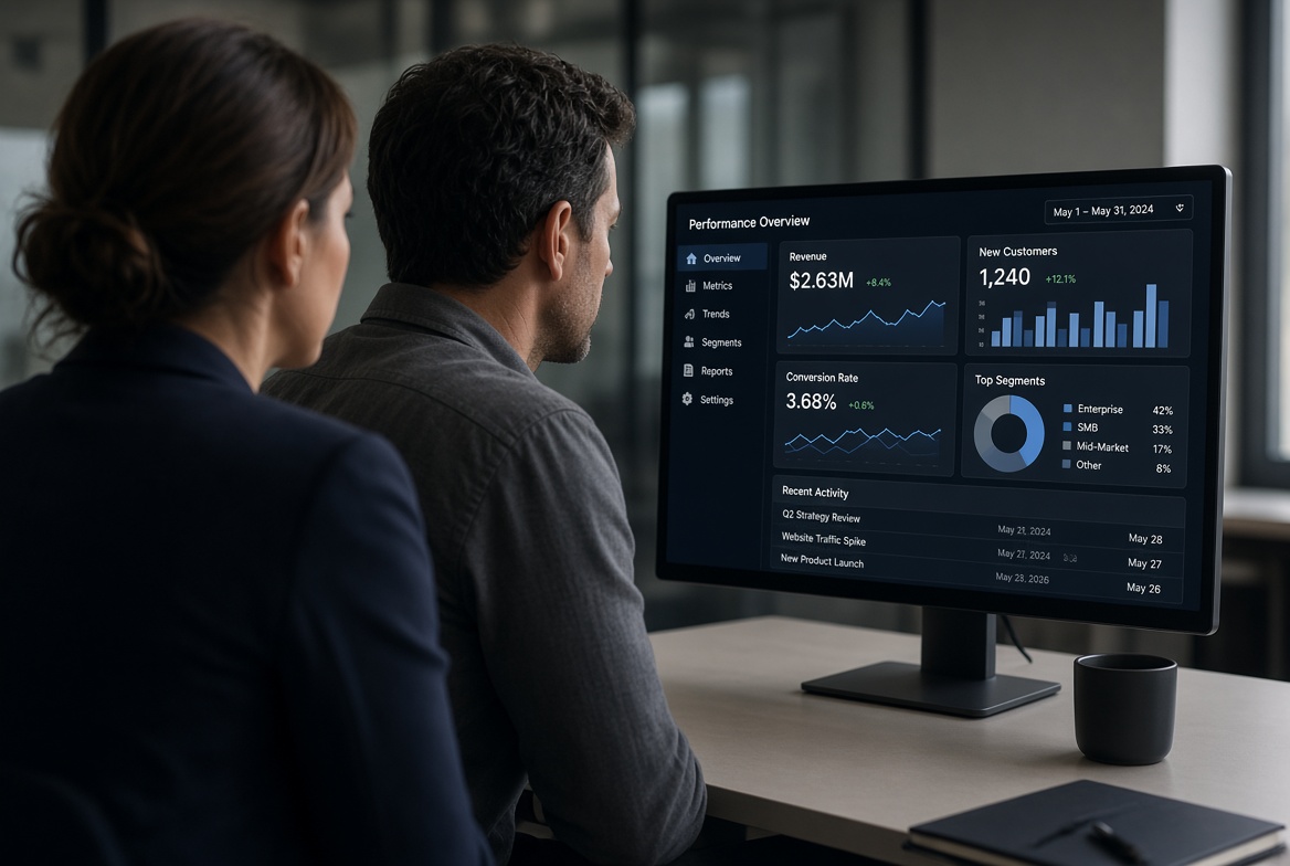 People reviewing a dashboard together